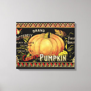 Lienzo Etiqueta de Caja de Calabaza Dorada Vintage: Otoño