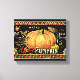 Lienzo Etiqueta de Caja de Calabaza Dorada Vintage: Otoño
