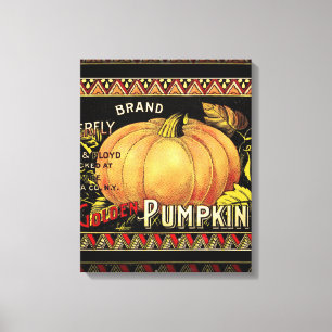 Lienzo Etiqueta de Caja de Calabaza Dorada Vintage: Otoño