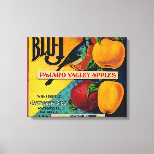 Lienzo Etiqueta de canal de Apple Blu-J Watsonville, CA (Anverso)