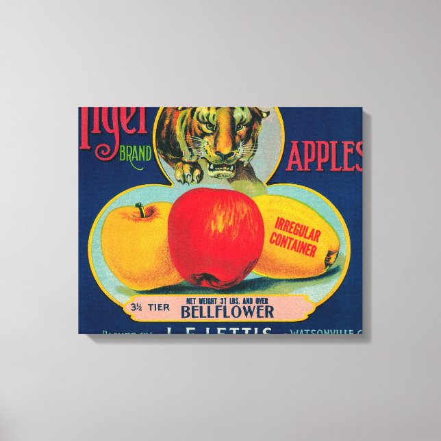 Lienzo Etiqueta de canal de Apple de tigre, Watsonville,  (Anverso)