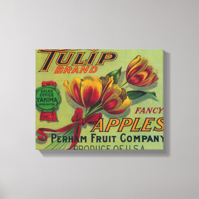 Lienzo Etiqueta de la tasa de Apple de los tulipanes Yaki (Anverso)
