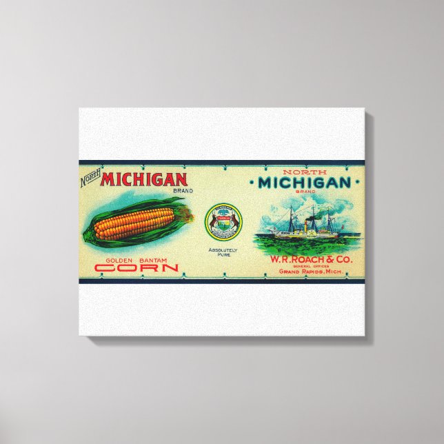 Lienzo Etiqueta de maíz de Michigan NorteGrandes Rapids,  (Anverso)