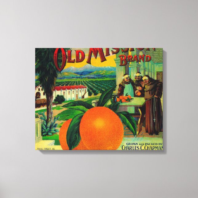 Lienzo Etiqueta de Naranja de misión antiguaFullerton, CA (Anverso)