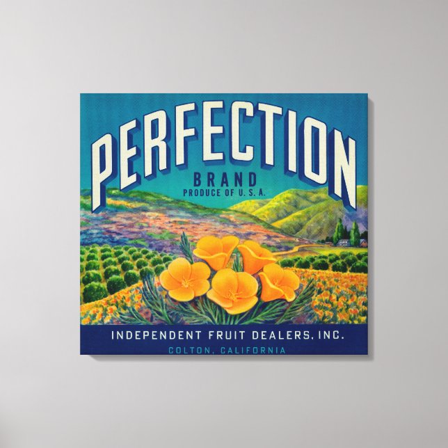 Lienzo Etiqueta de Naranja de PerfecciónColton, CA (Anverso)