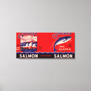 Lienzo Etiqueta de plata Seattle, WA de los salmones de