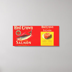 Lienzo Etiqueta roja Seattle, WA de los salmones de la