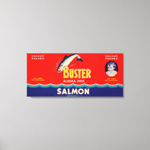 Lienzo Etiqueta Seattle, WA de los salmones de la marca
