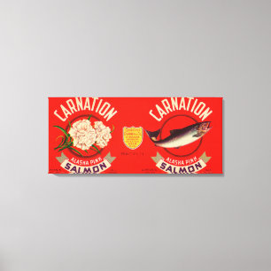 Lienzo Etiqueta Seattle, WA de los salmones de la marca