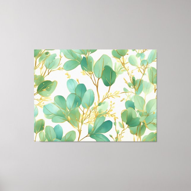 Lienzo Eucalyptus deja un diseño verde y dorado (Anverso)