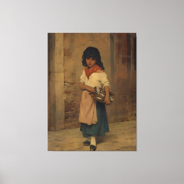 Lienzo Eugene de Blaas 1871 Muchacha vendedora de pescado (Anverso)
