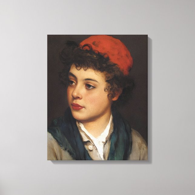 Lienzo Eugene de Blaas: Joven con boina roja - 16K Fin (Anverso)