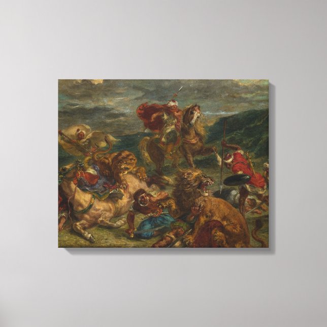 Lienzo Eugene Delacroix - Caza de Leones (Anverso)