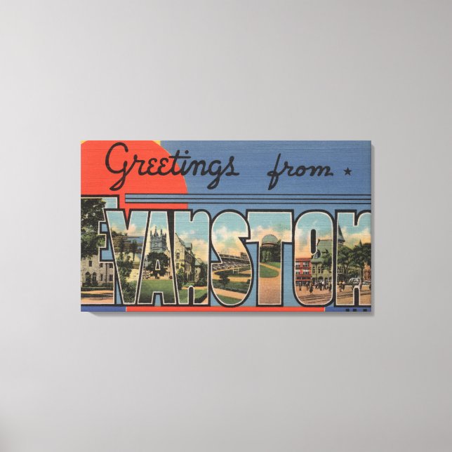 Lienzo Evanston, Illinois - Escenas de letras grandes (Anverso)