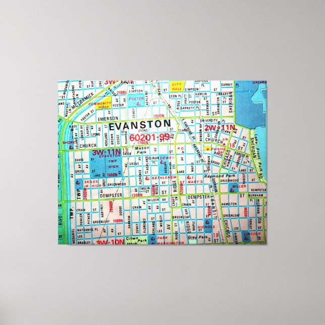 Lienzo EVANSTON, Mapa de la Vintage de IL (Anverso)