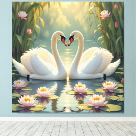 Lienzo Ewige Liebe –Zwei verliebte Schwäne im Abendlicht