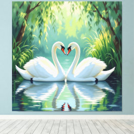 Lienzo Ewige Liebe –Zwei verliebte Schwäne im Abendlicht