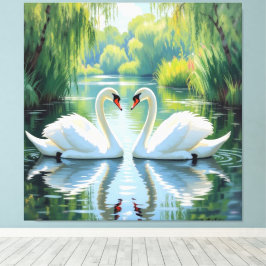 Lienzo Ewige Liebe –Zwei verliebte Schwäne im Abendlicht