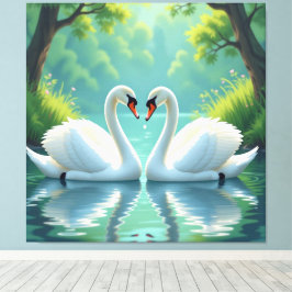 Lienzo Ewige Liebe –Zwei verliebte Schwäne im Abendlicht