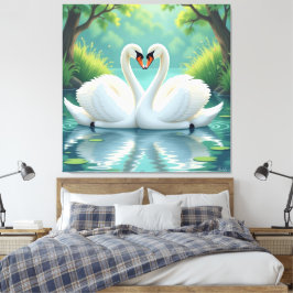 Lienzo Ewige Liebe –Zwei verliebte Schwäne im Abendlicht