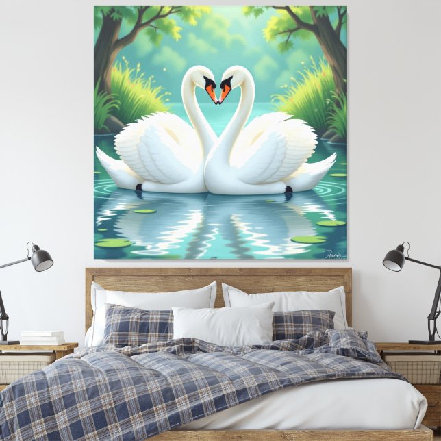 Lienzo Ewige Liebe –Zwei verliebte Schwäne im Abendlicht (Insitu(Dormitorio))
