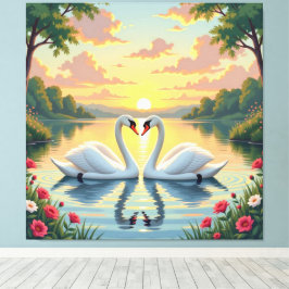 Lienzo Ewige Liebe –Zwei verliebte Schwäne im Abendlicht