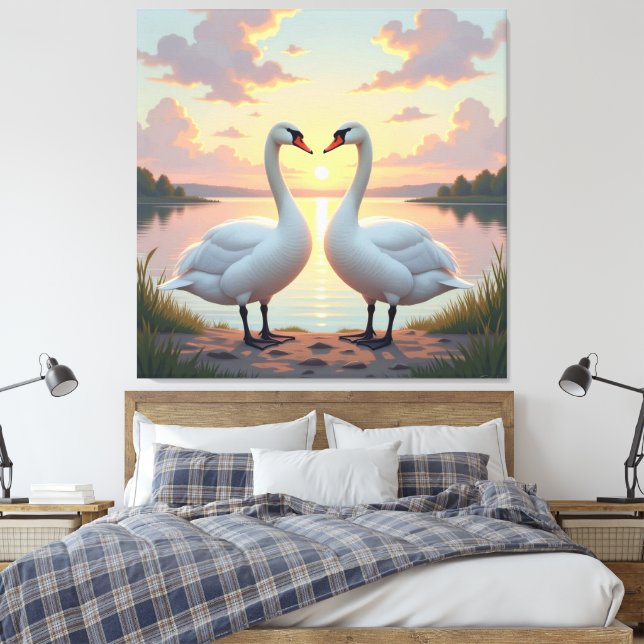 Lienzo Ewige Liebe –Zwei verliebte Schwäne im Abendlicht (Insitu(Dormitorio))