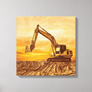 Lienzo Excavator Canvas Art - Sunset Construction Scene