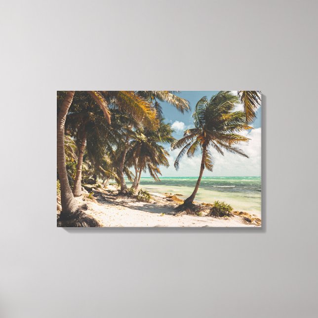 Lienzo Exotic Palm Trees Turquoise Sea White Sand Beach (Anverso)