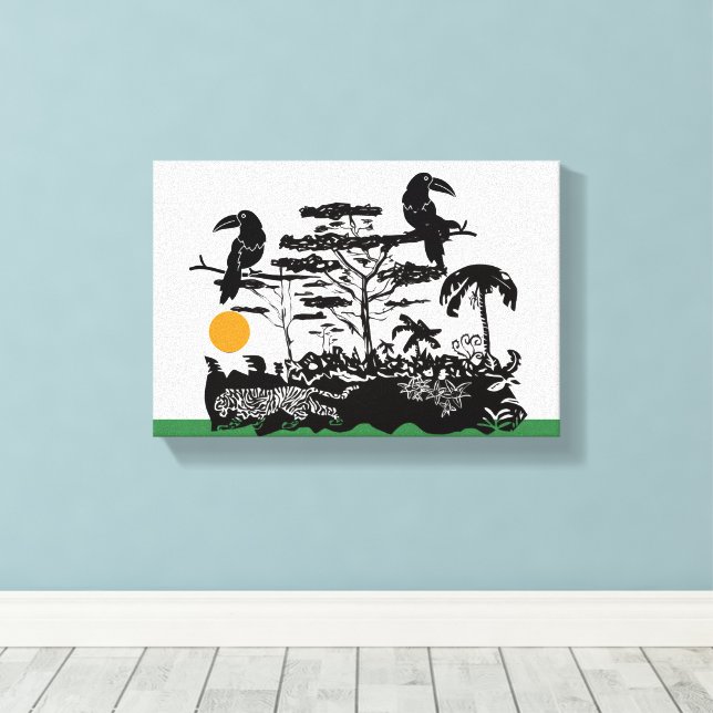 Lienzo Exotic Toucan and Jungle Scene Canvas Print (Insitu (piso de madera))