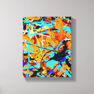 Lienzo Expansión Naranja Cian Salpicadura Abstracta