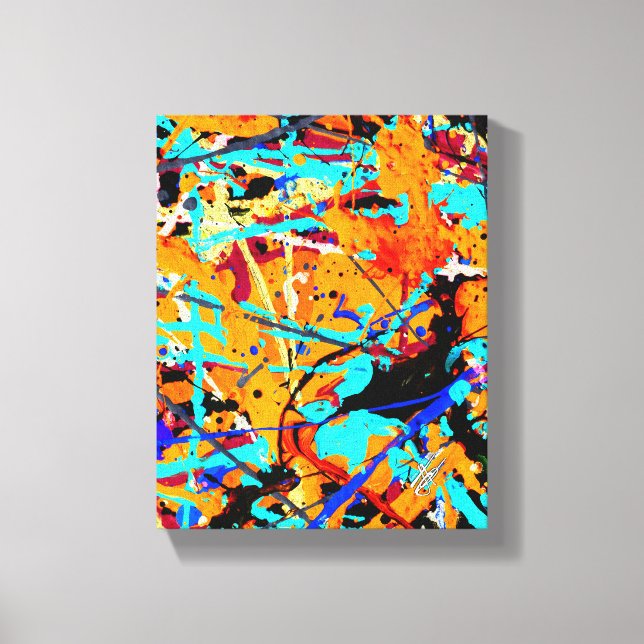 Lienzo Expansión Naranja Cian Salpicadura Abstracta (Anverso)