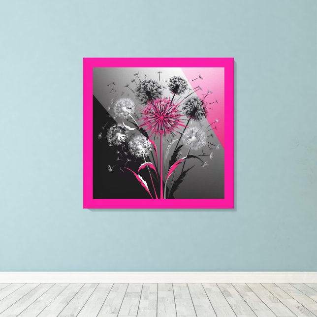 Lienzo Exploding Dandelions Pink Black White (Insitu (piso de madera))