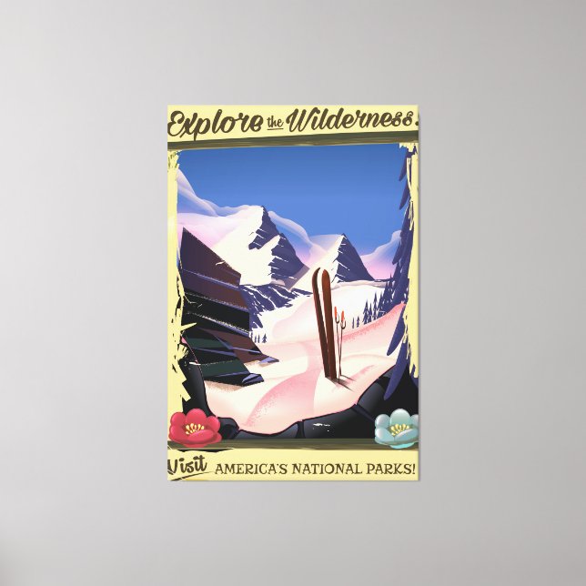 Lienzo ¡Explora la naturaleza! cartel de esquí (Anverso)