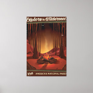 Lienzo ¡Explora la naturaleza! Póster de fogata de campin