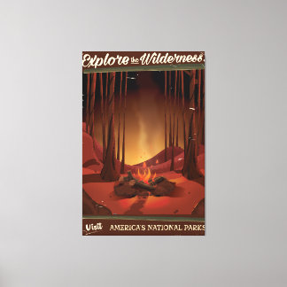 Lienzo ¡Explora la naturaleza! Póster de fogata de campin