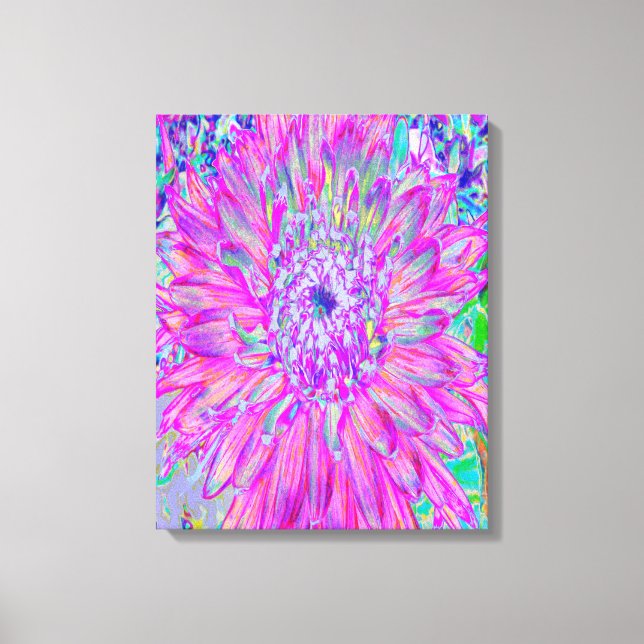 Lienzo Explosión de Cactus Dahlia en Guay rosa, azul y pú (Anverso)