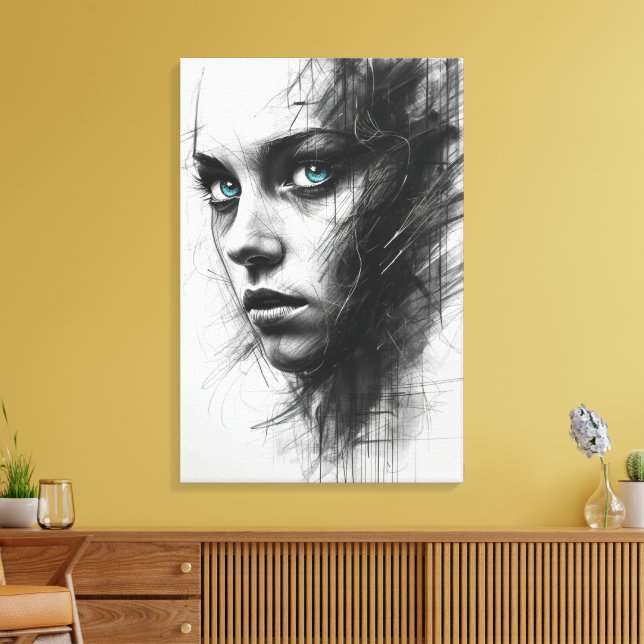 Lienzo Expressionist Charcoal Portrait Canvas (Insitu (Sala de estar))