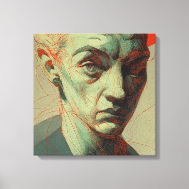Lienzo Expressionist Portrait with Red Scribble Overlay (Anverso)