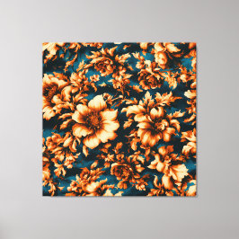 Lienzo Exquisitas y lujosas flores doradas, hojas en azul