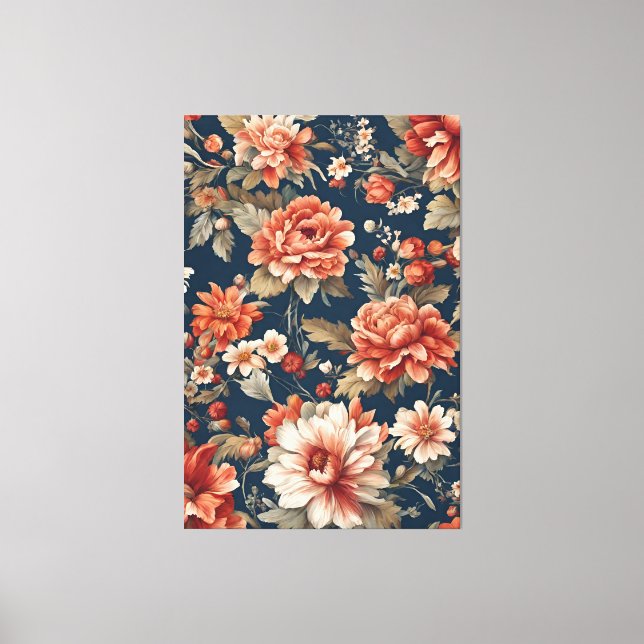 Lienzo Exquisitos Rosas, hojas y flores de Naranja retro (Anverso)