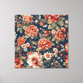 Lienzo Exquisitos Rosas, hojas y flores de Naranja retro