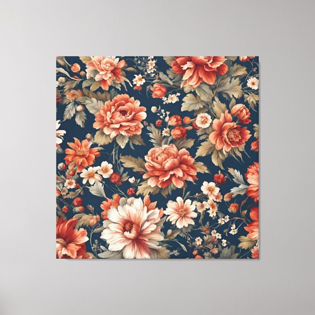 Lienzo Exquisitos Rosas, hojas y flores de Naranja retro (Anverso)