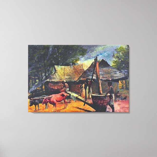 Lienzo Extractor de petróleo: Pintura de Raja Ravi Varma (Anverso)