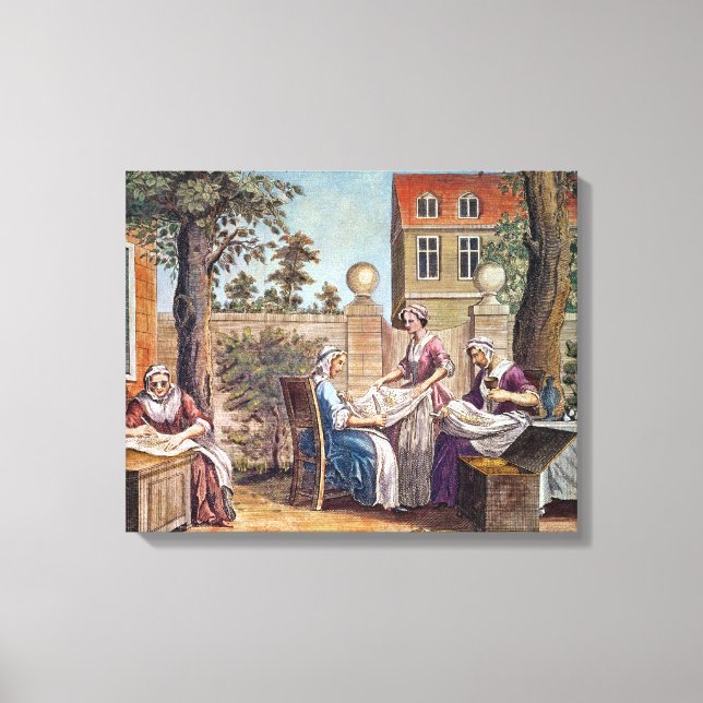 Lienzo Fabricación de seda, grabada por J. Hinton (Anverso)