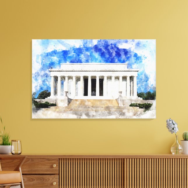 Lienzo Fachada del Lincoln Memorial en acuarela (Insitu (Sala de estar))