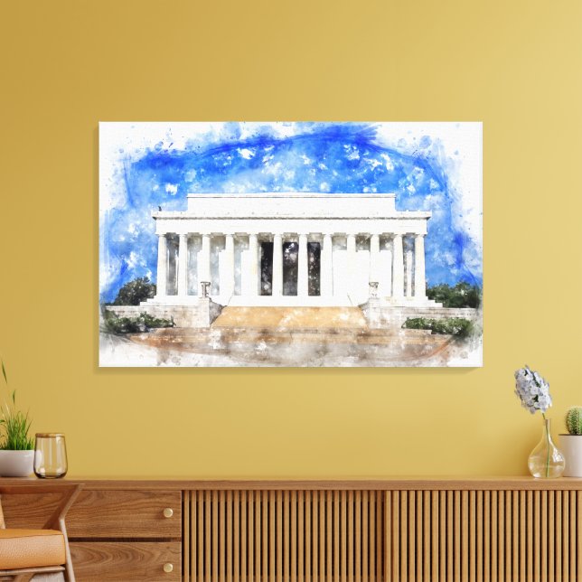 Lienzo Fachada del Lincoln Memorial en acuarela (Insitu (Sala de estar))