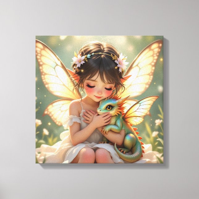 Lienzo Fairy and Dragon | Chibi Anime Fairy Tale (Anverso)