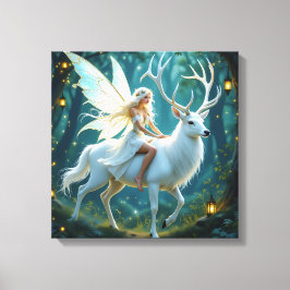 Lienzo Fairy and White Deer Magical Forest