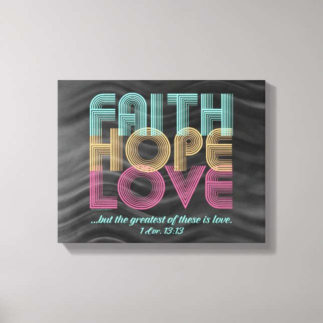 Lienzo Faith Hope Love Christian Bible Verse Retro (Anverso)